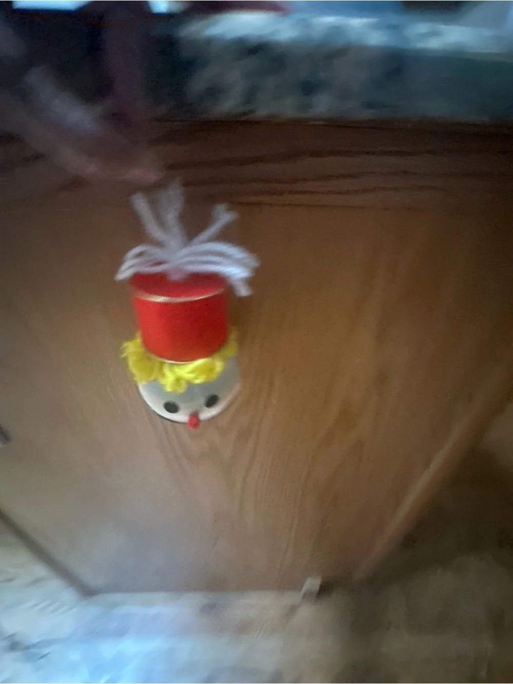 Vintage Christmas Snowman Red Hat Clown Face Ornament